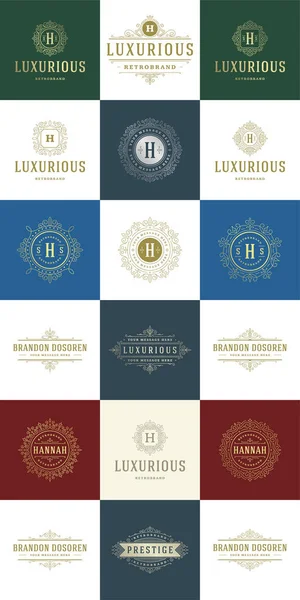 Luxus Logos Vorlagen Gesetzt Blüht Kalligraphisch Elegante Ornamentlinien Geschäftszeichen Abzeichen — Stockvektor