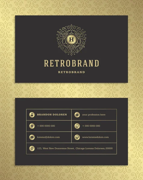 Cartão Visita Luxo Ornamento Vintage Dourado Logotipo Vetor Modelo Retro — Vetor de Stock