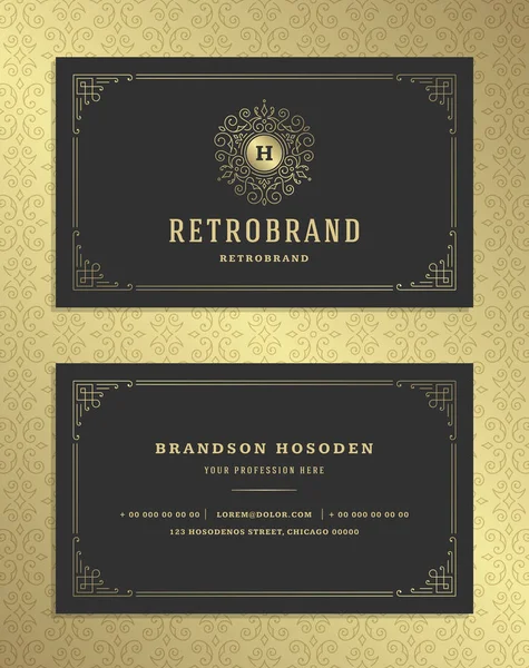 Luxe Visitekaartje Gouden Vintage Sieraad Logo Vector Sjabloon Retro Elegant — Stockvector