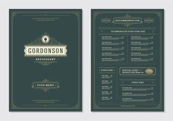 Restaurace Menu Design Logo Vektor Brožura Šablona Lžíce Ilustrace Ornament — Stockový vektor