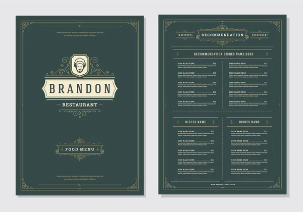 Modello Brochure Vettoriale Design Del Menu Del Ristorante Etichetta Chef — Vettoriale Stock