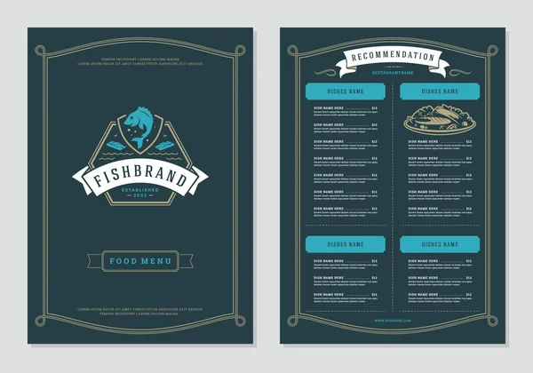 Θαλασσινά Εστιατόρια Μενού Σχεδίασης Και Λογότυπο Διάνυσμα Πρότυπο Φυλλάδιων Ψάρια — Διανυσματικό Αρχείο