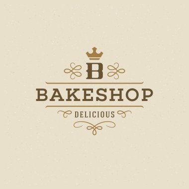 Fırın rozet veya etiket retro vektör çizim. Satır süsleme monogram bakehouse için gelişir. Tipografik logo tasarımı.