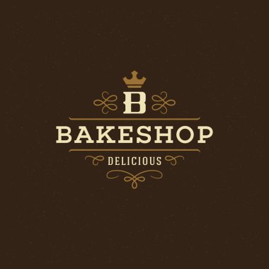Fırın rozet veya etiket retro vektör çizim. Satır süsleme monogram bakehouse için gelişir. Tipografik logo tasarımı.