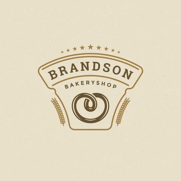 Bäckereiplakette Oder Etikett Retro Vektor Illustration Brezelsilhouette Für Backhaus Typografisches — Stockvektor