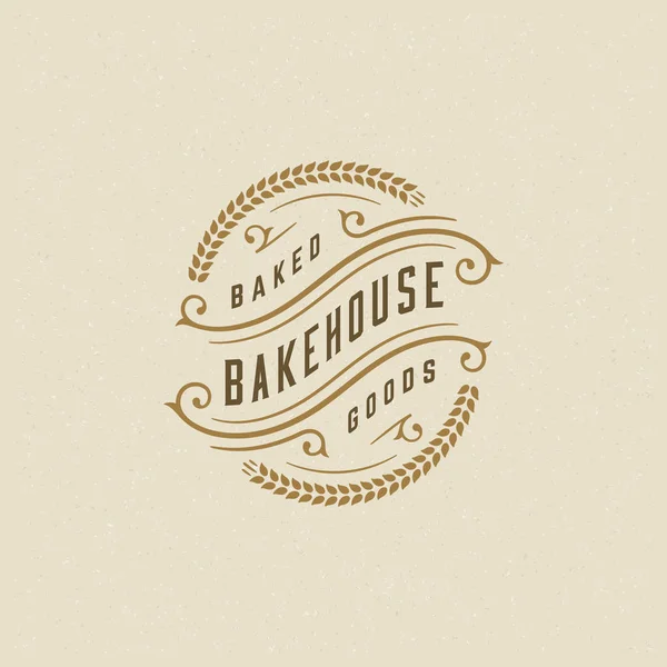 Badge Boulangerie Illustration Vectorielle Rétro Étiquette Flourishes Ligne Ornement Monogramme — Image vectorielle