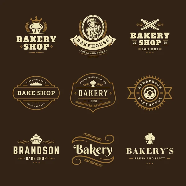 Logos Badges Boulangerie Modèles Conception Ensemble Illustration Vectorielle Bon Pour — Image vectorielle