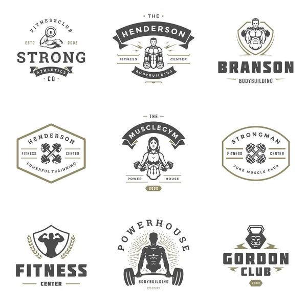 Fitness centra a sportovní gym loga a odznaky designu — Stockový vektor