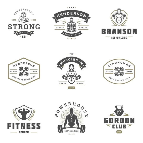 Diseño de insignias y logotipos de gimnasio y gimnasio deportivo — Vector de stock