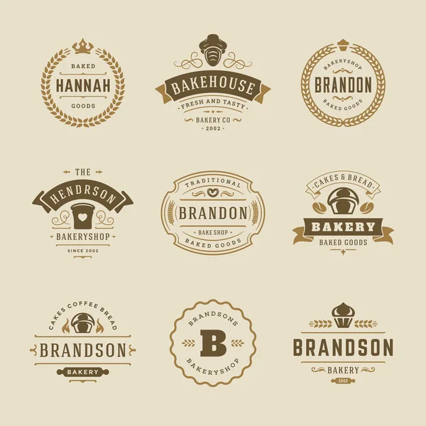 Logos et badges de boulangerie modèles de conception set illustration vectorielle. — Image vectorielle