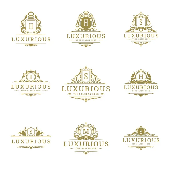 Ilustracja wektor zestaw szablonów projekt crest luksusowych logo monogramy. — Wektor stockowy
