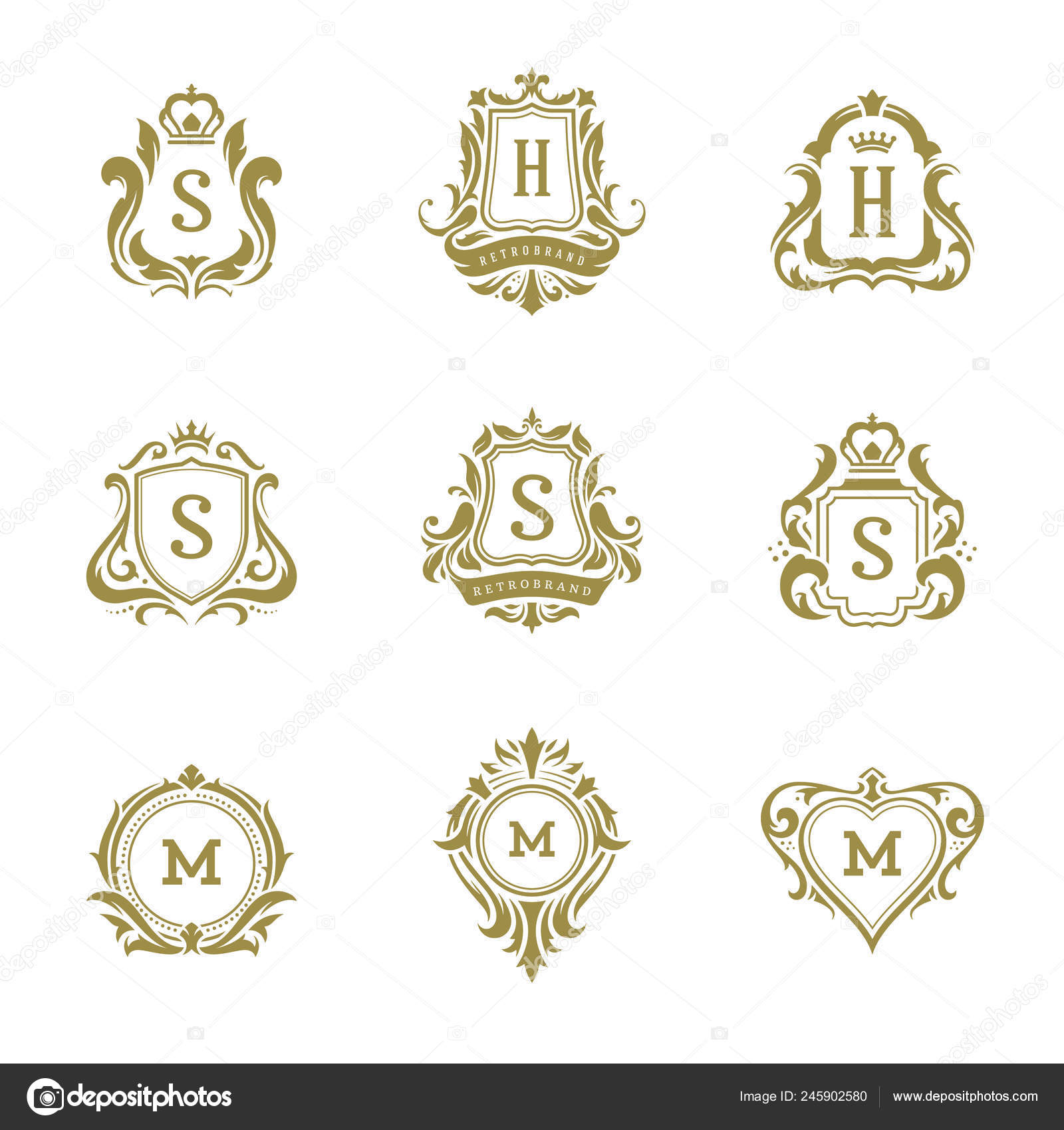 Luxus Logos Monogramme Wappen Design Vorlagen Setzen Vektorillustration  Vignetten Ornamente Stock-Vektorbild von ©Provectors 245902580, image size:1600x1700