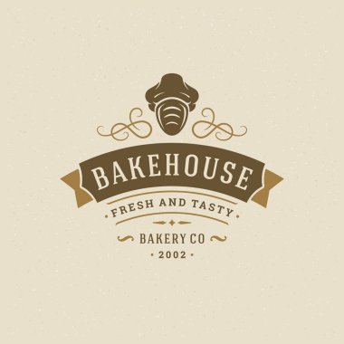 Fırın rozet veya etiket retro vektör çizim. Ekmek veya Şef şapka siluet bakehouse için ekmek. Tipografik logo tasarımı.