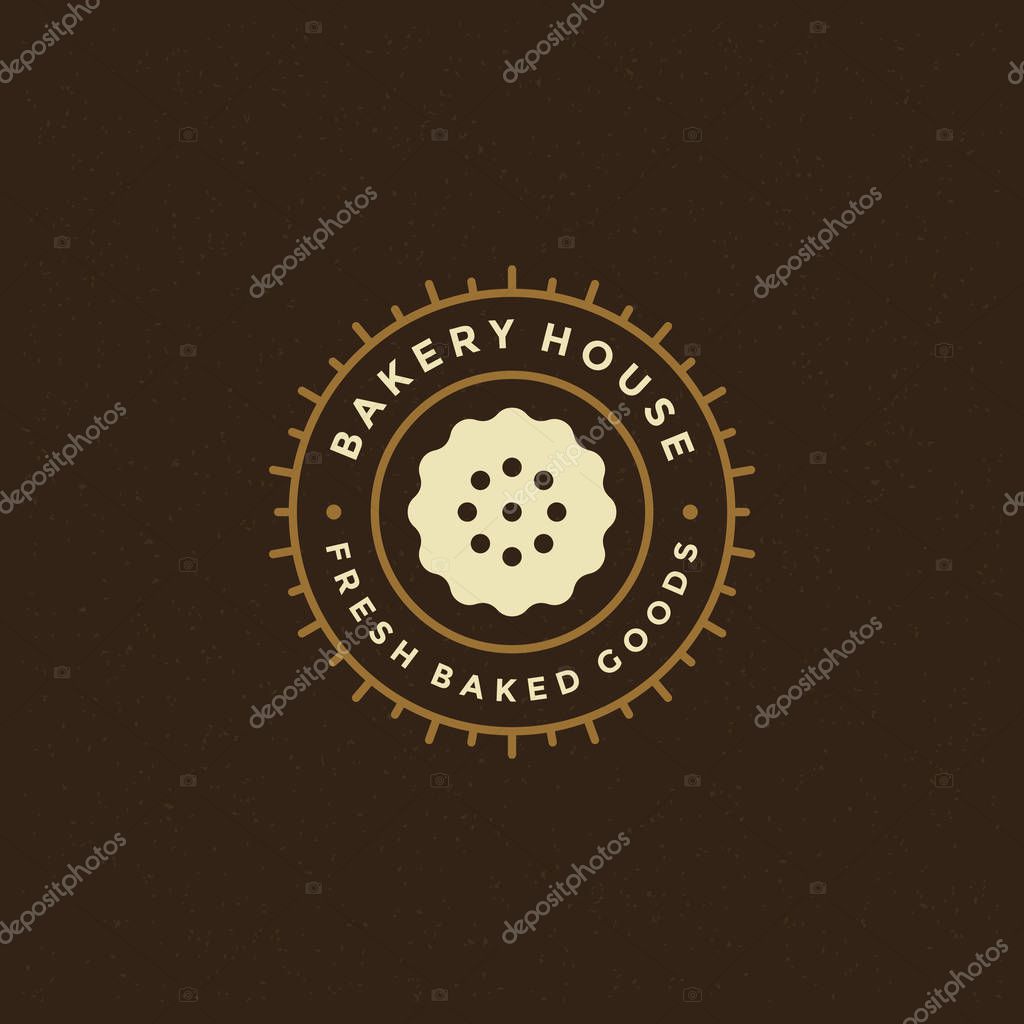 Bakery badge or label retro vector illustration. Cookie silhouette for bakehouse. Typographic logo design.