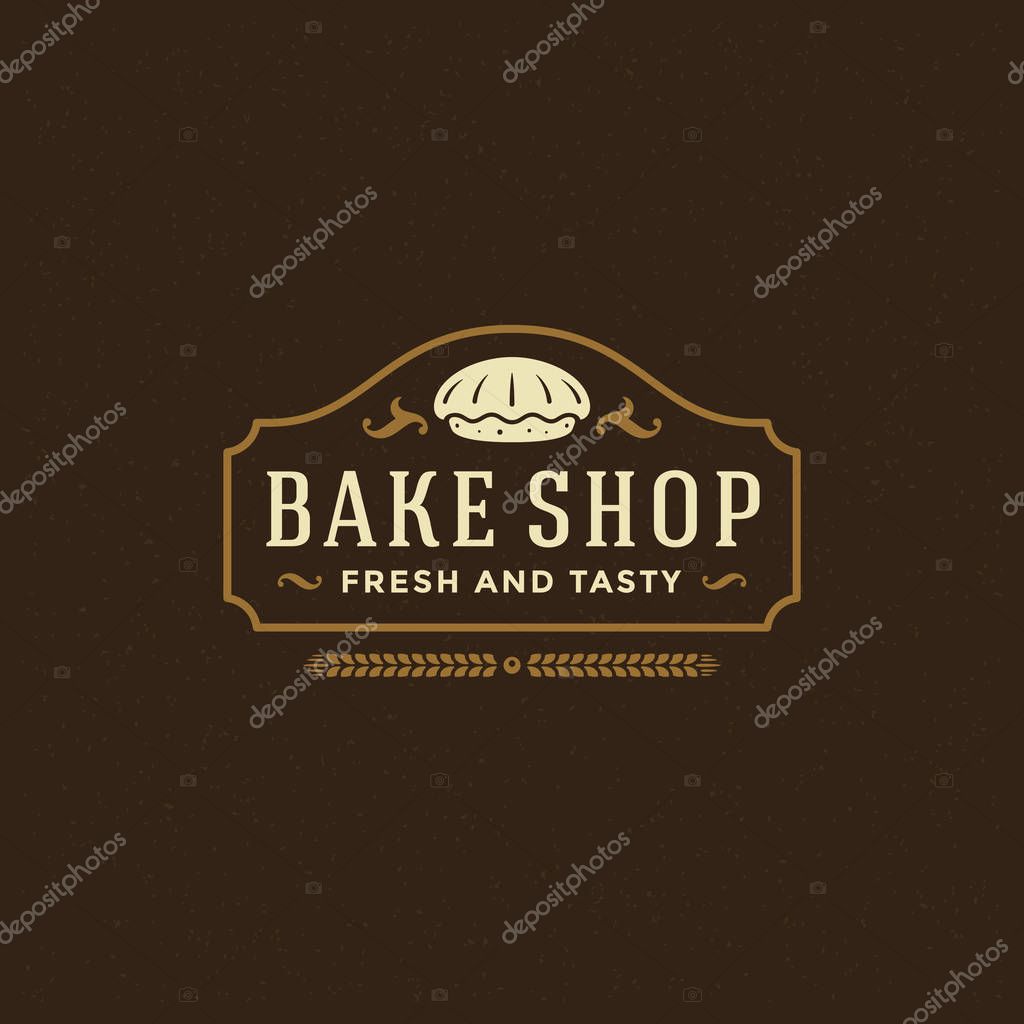 Bakery badge or label retro vector illustration. Pie silhouette for bakehouse. Typographic logo design.