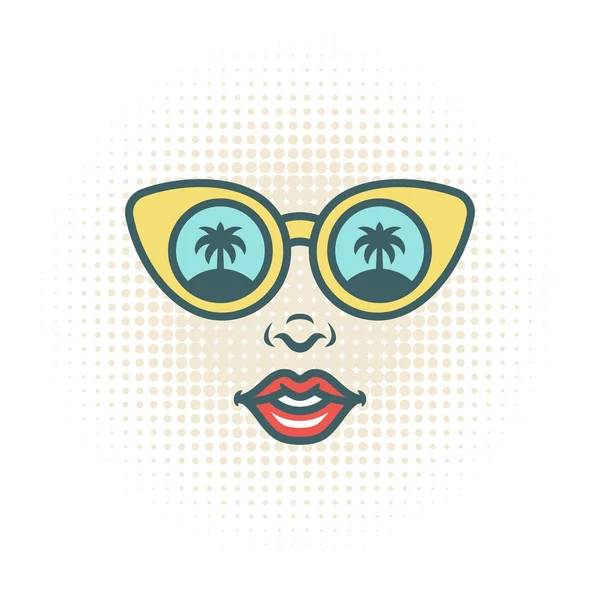 Fille Style Pop Art Positif Visage Femme Dans Des Lunettes — Image vectorielle