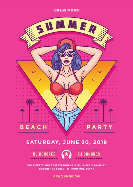 Sommar Beach Party Flyer Eller Affisch Mall 90S Pop Konst — Stock vektor