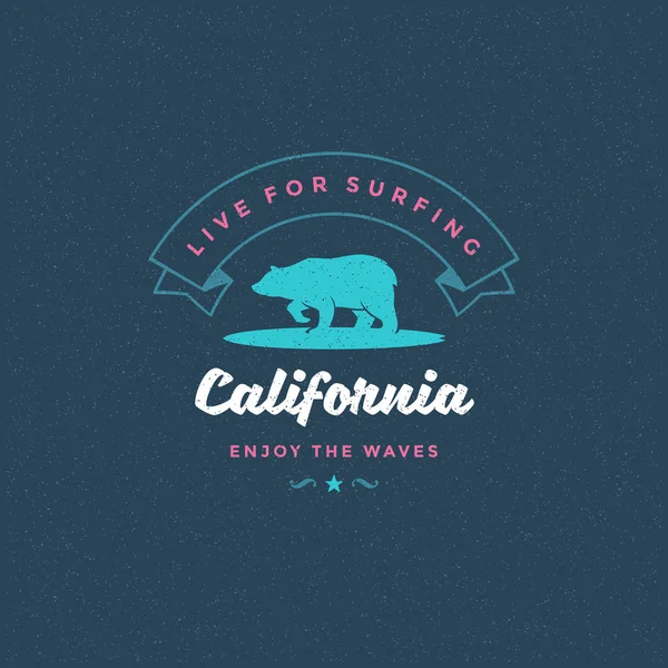 Typographie Surf Slogan Ours Sur Silhouette Surf Illustration Vectorielle Californie — Image vectorielle