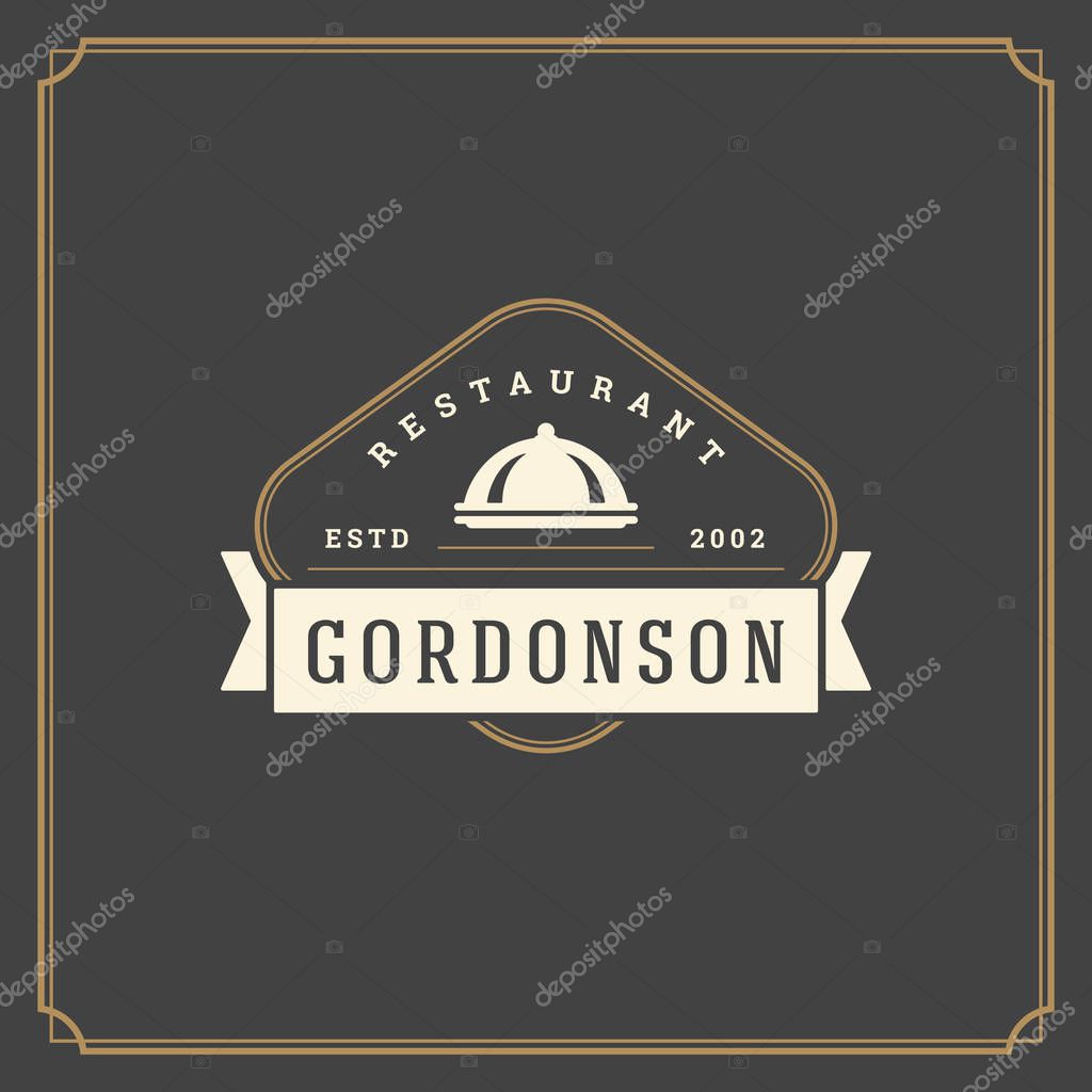 Restaurant logo template vector illustration. Tray silhouette, good for restaurant menu and cafe badge. Vintage typography emblem design.