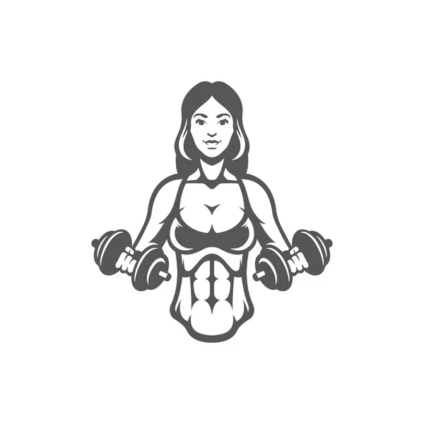 Wanita binaragawan mengangkat siluet dumbbells terisolasi pada gambar vektor latar belakang putih . - Stok Vektor