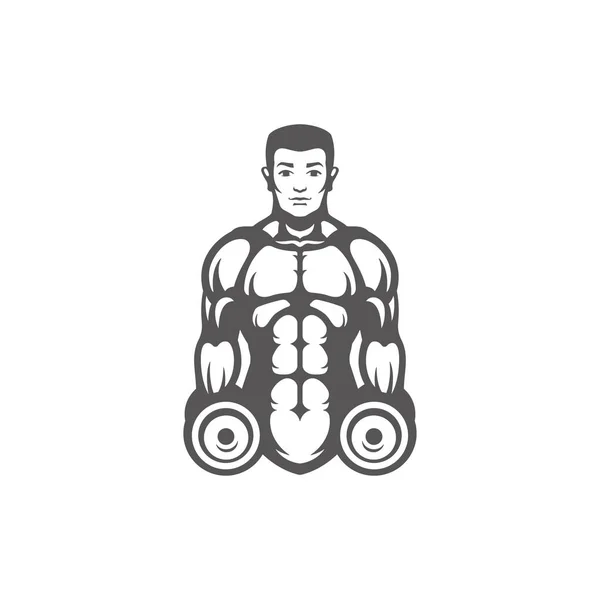 Uomo bodybuilder sollevamento manubri silhouette isolato su sfondo bianco vettoriale illustrazione . — Vettoriale Stock