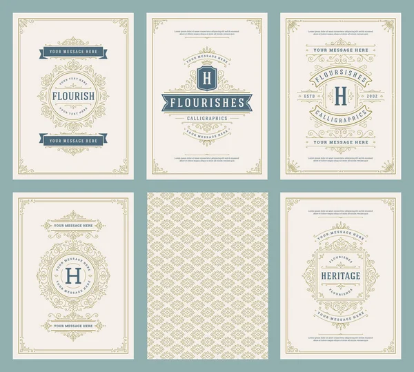 Vintage ornamento tarjetas de felicitación conjunto de plantillas de vectores . — Vector de stock