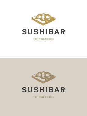 Suşi restoranı amblemi logo şablonu vektör çizimi.