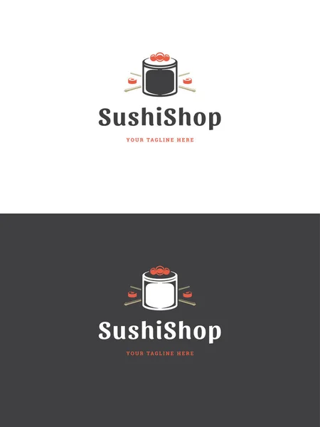Sushi restaurante emblema logotipo plantilla vector ilustración. — Vector de stock