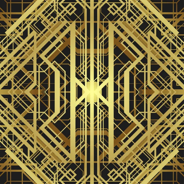 Art deco estilo geométrico marco borde diseño, oro vector vintage fondo — Vector de stock