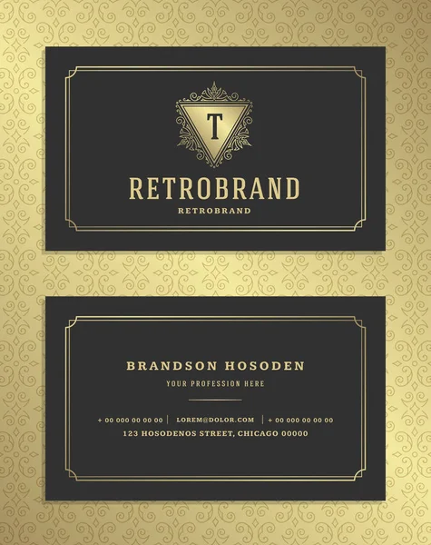 Luxe visitekaartje en gouden vintage sieraad logo vector sjabloon. — Stockvector