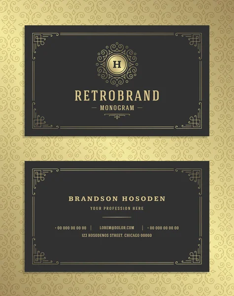 Luxe visitekaartje en gouden vintage sieraad logo vector sjabloon. — Stockvector