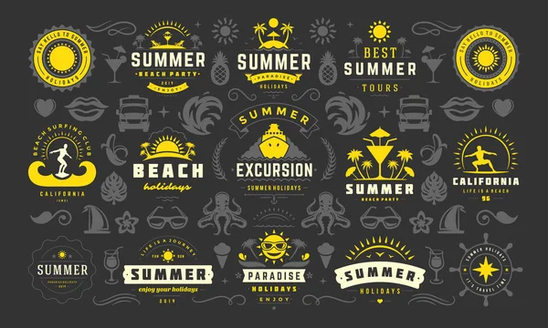 Sommer-Etiketten und Abzeichen Design-Set Retro-Typografie für Poster, Grußkarten und Banner. — Stockvektor