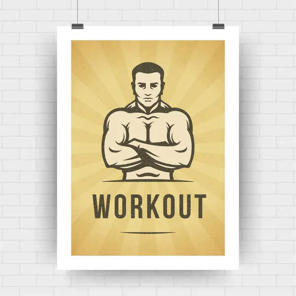 Fitness Motivation Poster Retro typografisches Zitat Design-Vorlage A4 Größe mit Bodybuilder Mann Silhouette. — Stockvektor