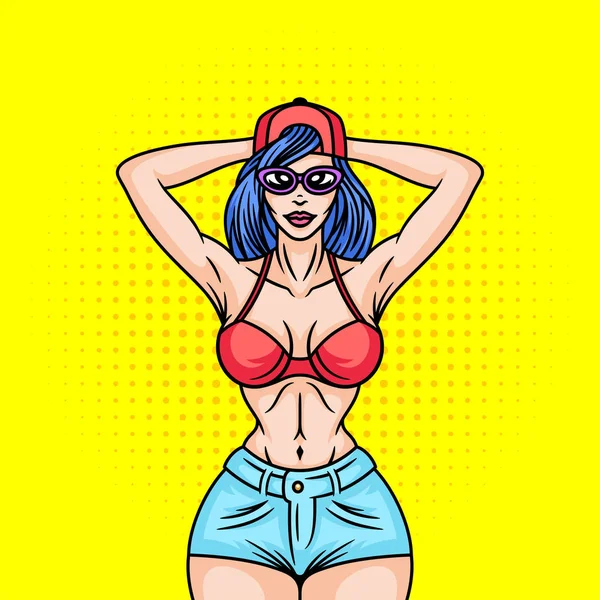 Chica o mujer estilo pop arte positivo 90s estancia de moda en la tapa. Y... — Vector de stock