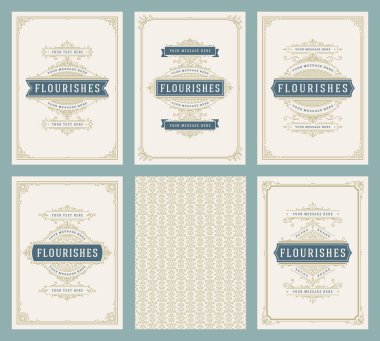 Vintage süsleme tebrik kartları vektör şablonları ayarlamak.