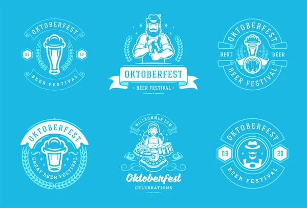 Oktoberfest insignias y etiquetas conjunto vintage tipográfico diseño vector plantillas . — Archivo Imágenes Vectoriales