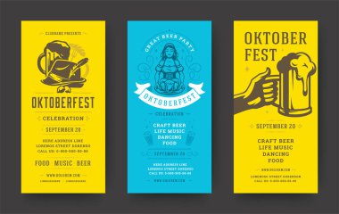 Oktoberfest broşürler veya afiş set Vintage tipografi tasarım vektör şablonları.