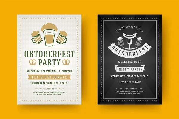 Folhetos Oktoberfest ou cartazes tipografia retro modelos vetoriais convites de design cerveja fesival celebração . — Vetor de Stock