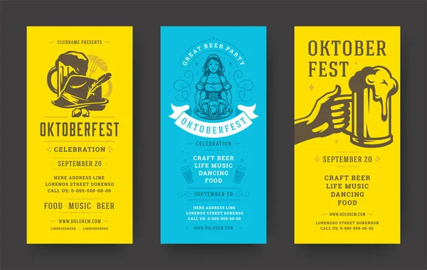 Oktoberfest flyers or banners set vintage typographic design vector templates. — Stock Vector