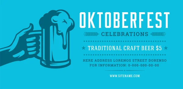 Oktoberfest volantino o banner retro tipografia modello vettoriale design willkommen zum invito festa festa birra . — Vettoriale Stock