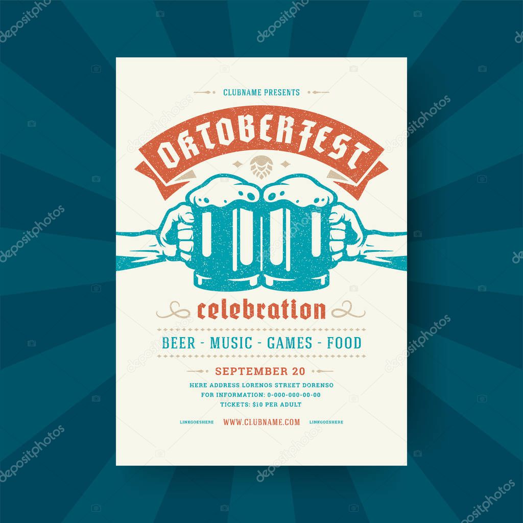 Oktoberfest party flyer vintage typography template design invitation beer festival celebration vector poster.