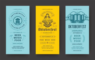 Oktoberfest el ilanları veya afiş ayarlamak vintage tipografik tasarım şablonları vektör illüstrasyon