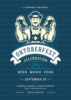 Oktoberfest Flyer veya afiş Retro kroki kutlama tasarlamak vektör şablon.