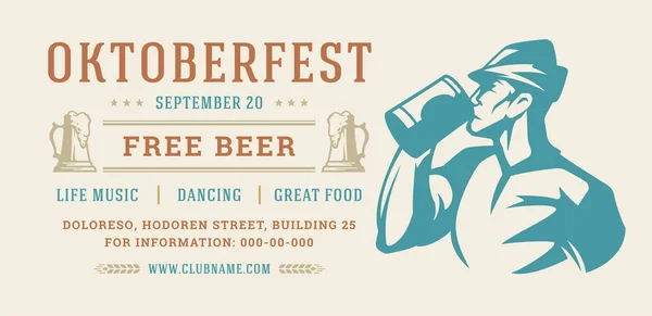 Oktoberfest flyer or banner retro typography template design willkommen zum invitation beer festival celebration. — Stock Vector