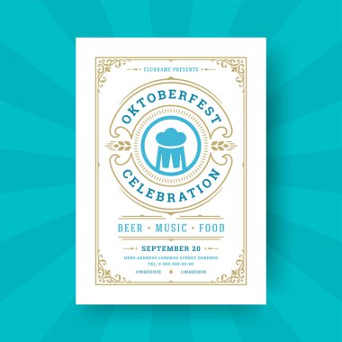 Oktoberfest parti el ilanı vintage tipografi şablontasarım daveti bira festivali kutlama vektör posteri.