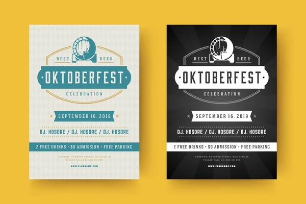 Oktoberfest flyers or posters retro typography templates willkommen zum beer festival celebration vector illustration — Stock Vector