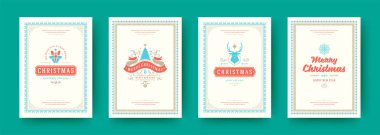 Noel kartları vintage tipografik tasarım süslü süslemeleri semboller kış tatili istekleri vektör illüstrasyon