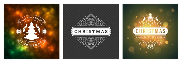 Christmas photo nakładki vintage typograficzny design ozdobić symbole dekoracji z wakacji życzenia wektor ilustracja — Wektor stockowy