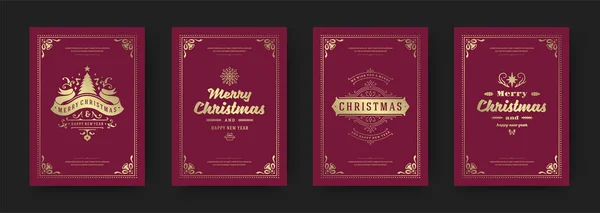 Cartes de voeux de Noël design vintage, symboles de décoration ornés et vœux de vacances d'hiver illustration vectorielle — Image vectorielle