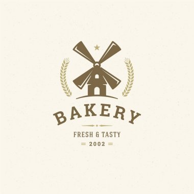 Fırın logosu veya rozeti vintage vektör illüstrasyon değirmen siluet fırın sho için